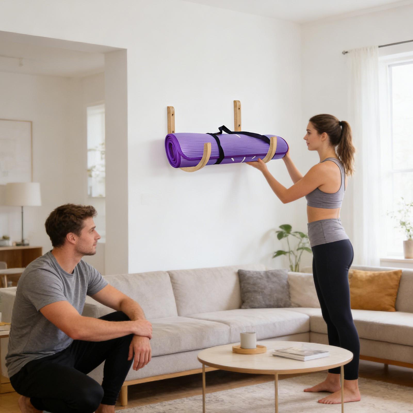 Home Gym Yoga Mat Storage - Yoga Mat Organizer 2 Pieces Wooden