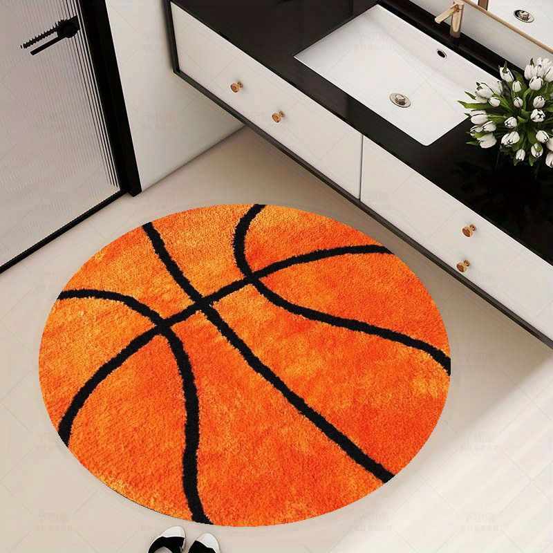 Home Gym On Carpet - Basketball Pattern Round Rug Flannel Soft