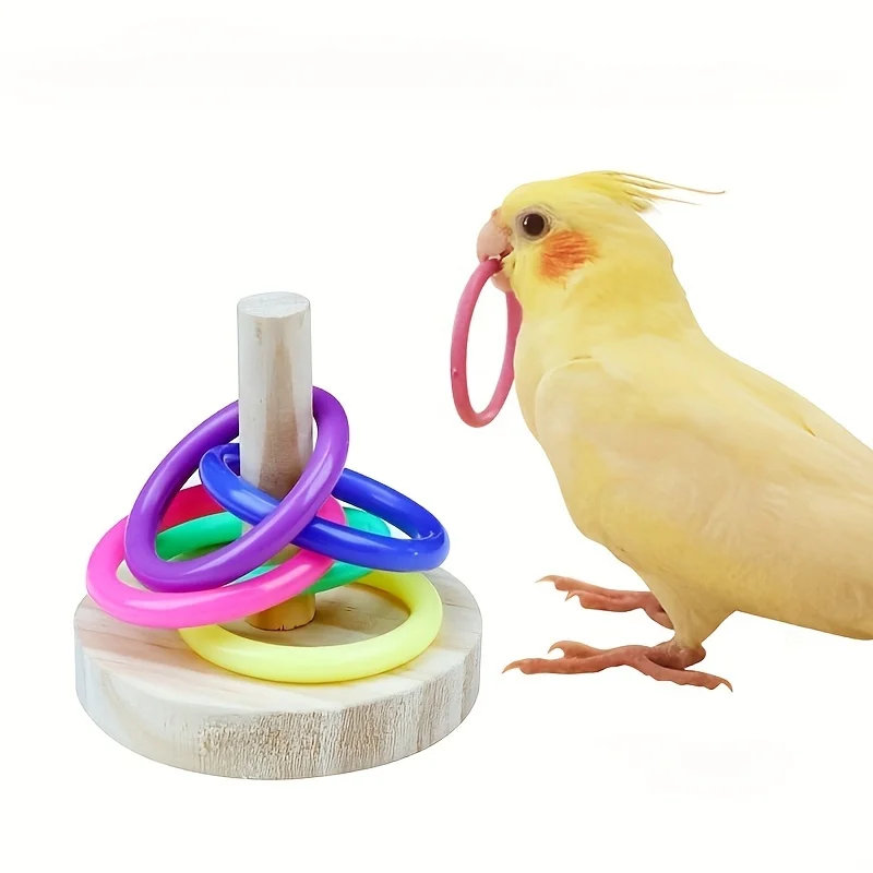 Gymnastic Rings Wooden - Wooden Interactive Parrot Ring Toy Educational