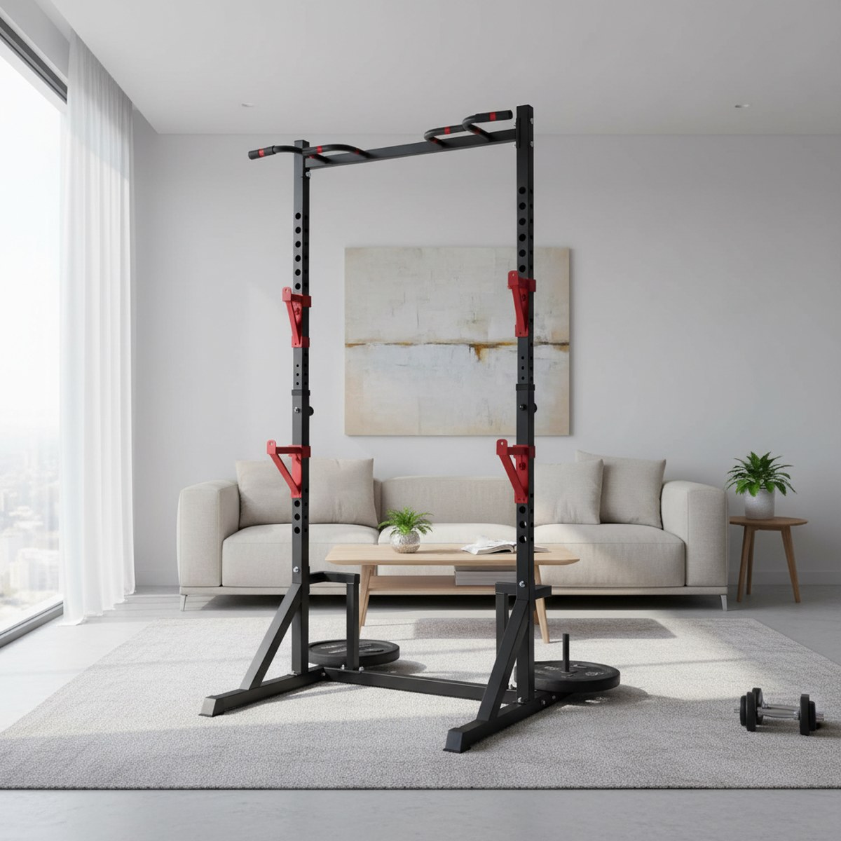Adjustable Power Rack with Pul - Home Gym Pull Up 评论和价格