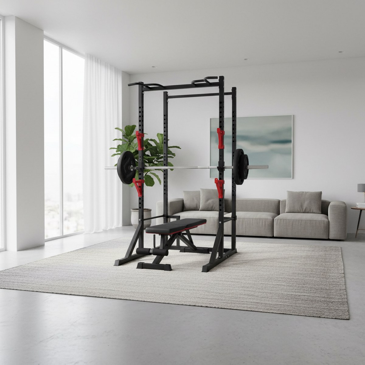 Adjustable Power Rack with Pul - Home Gym Pull Up 评论和价格